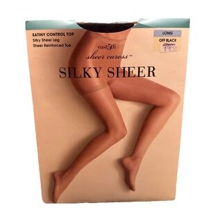 East 5th Sheer Caress Silky Sheer Satiny Control Top Pantyhose Off Black Long